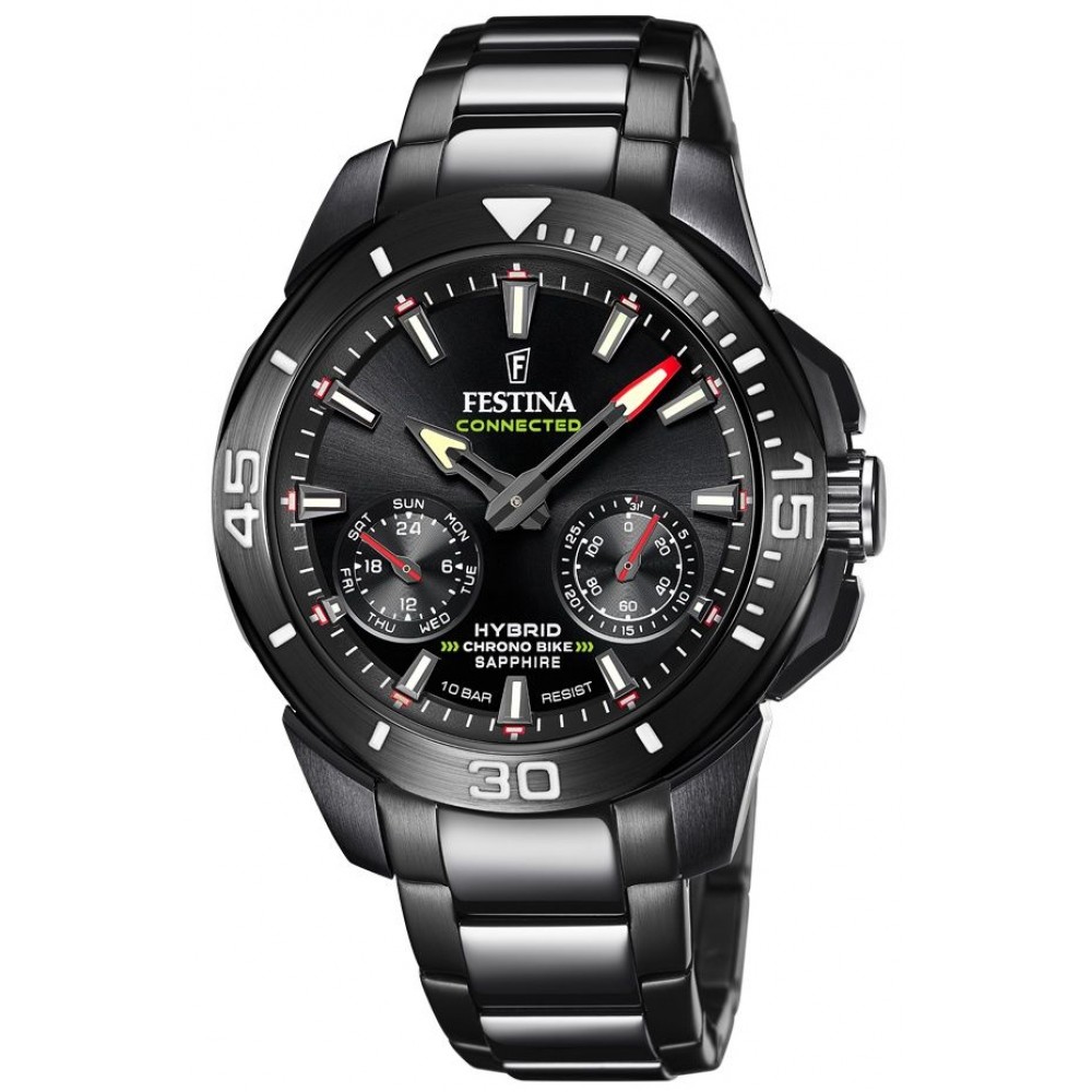 FESTINA Hybrid Chronobike Special Edition Set Ανδρικό Ρολόι Χρονογράφος Μαύρο Ανοξείδωτο Ατσάλι Μπρασελέ F20648/1