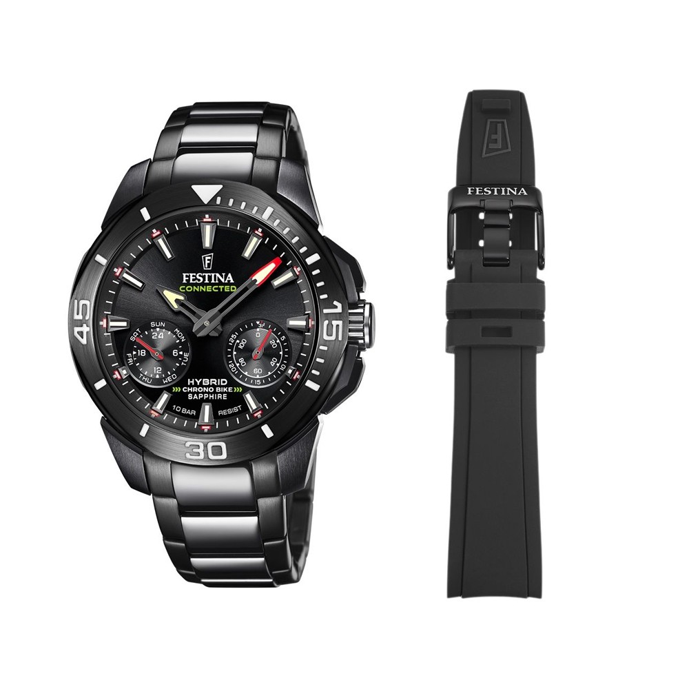 FESTINA Hybrid Chronobike Special Edition Set Ανδρικό Ρολόι Χρονογράφος Μαύρο Ανοξείδωτο Ατσάλι Μπρασελέ F20648/1