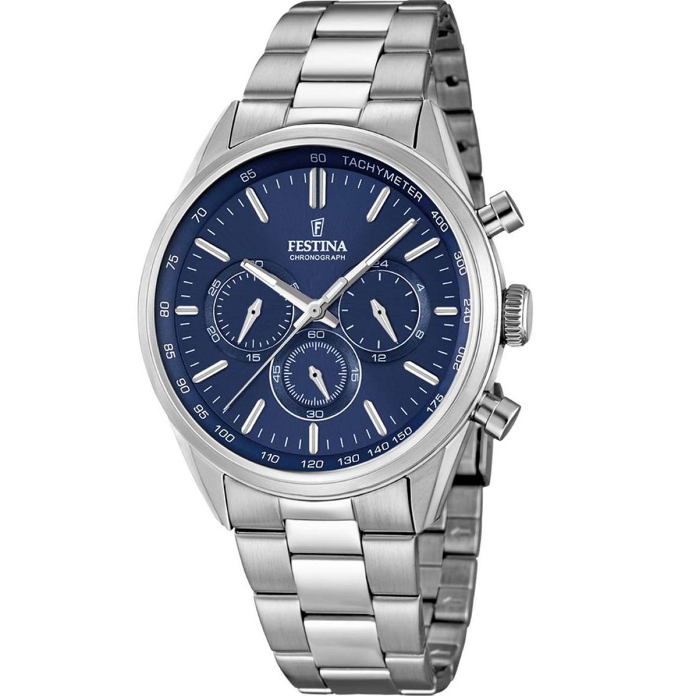 FESTINA Ανδρικό ρολόι χρονογράφος ασημί ανοξείδωτο ατσάλι μπρασελέ F16820/2