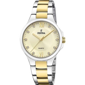 FESTINA Crystals Ρολόι Γυναικείο Ασημί/Επιχρυσωμένο Ανοξείδωτο Ατσάλι Μπρασελέ F20618/1
