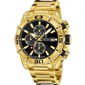 FESTINA  Ανδρικό Ρολόι Χρονογράφος Χρυσό Ανοξείδωτο Ατσάλι Μπρασελέ F20492/4