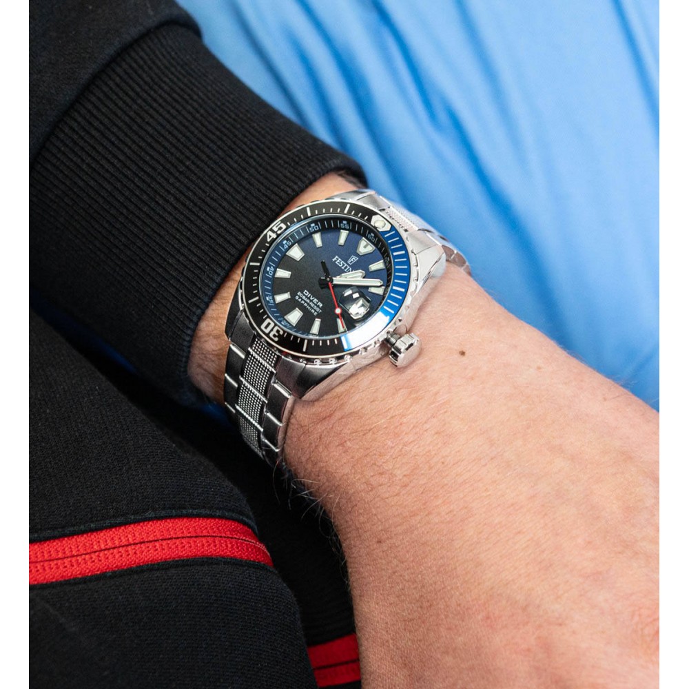 FESTINA Diver Ρολόι Ανδρικό Ασημί Ανοξείδωτο Ατσάλι Μπρασελέ F20669/1