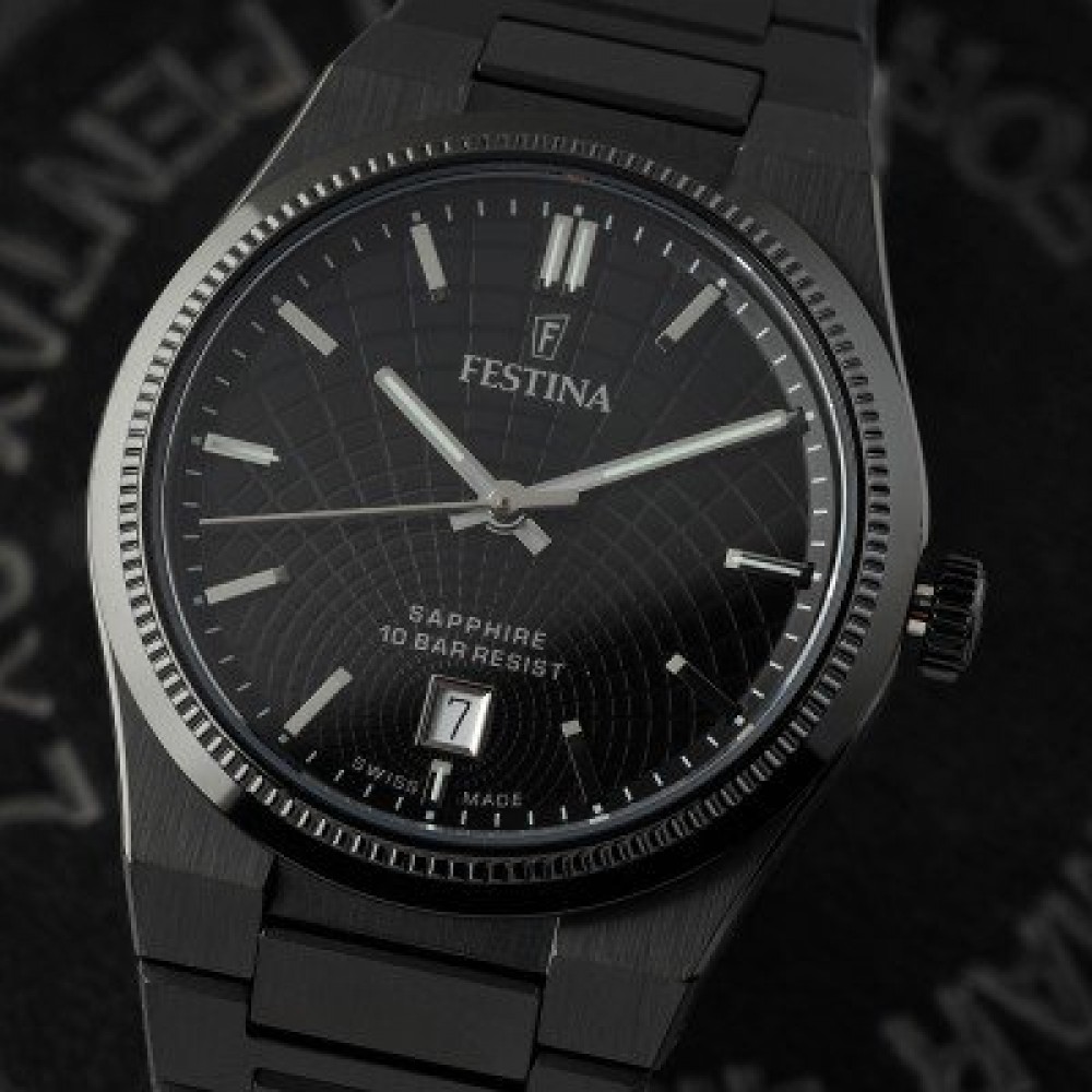 FESTINA SWISS Ανδρικό Ρολόι Μαύρο Ανοξείδωτο ατσάλι μπρασελέ F20080/1
