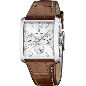 FESTINA Ανδρικό ρολόι χρονογράφος καφέ δερμάτινο λουρί F20636/1