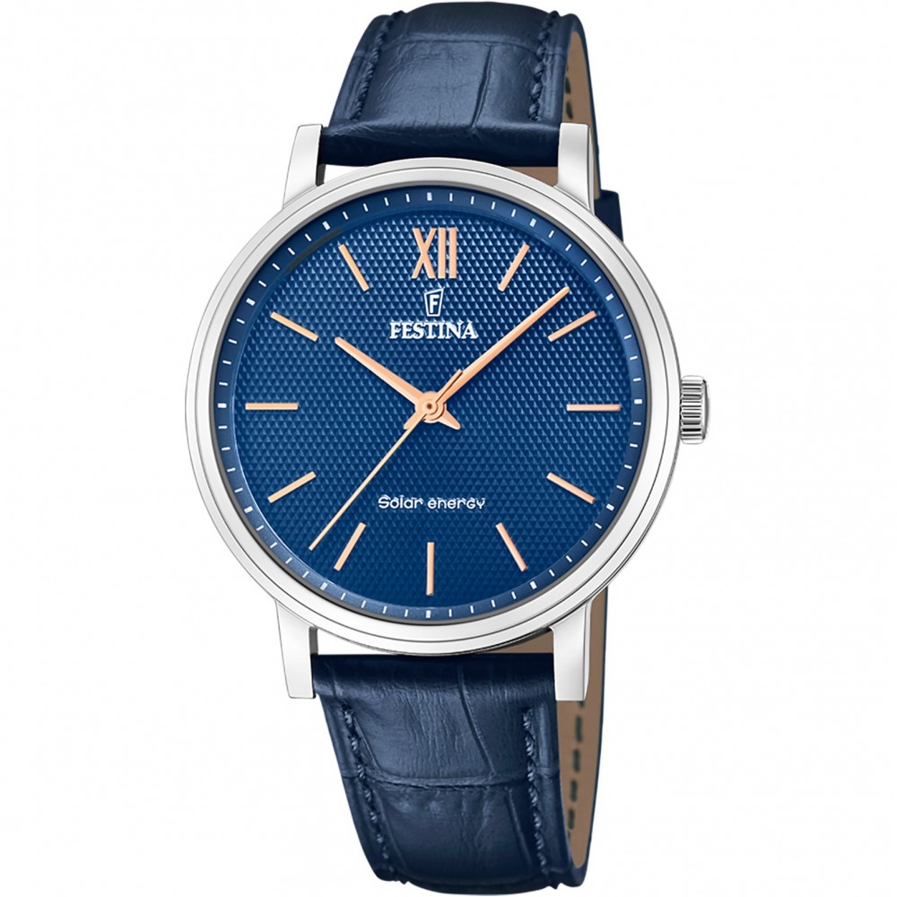 FESTINA Solar Ανδρικό Ρολόι Μπλε Δερμάτινο Λουράκι F20660/4