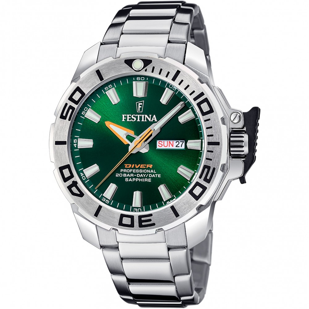 FESTINA Diver Ρολόι Ανδρικό Ασημί Ανοξελιδωτο Ατ΄σάλι μπρασελέ F20665/2