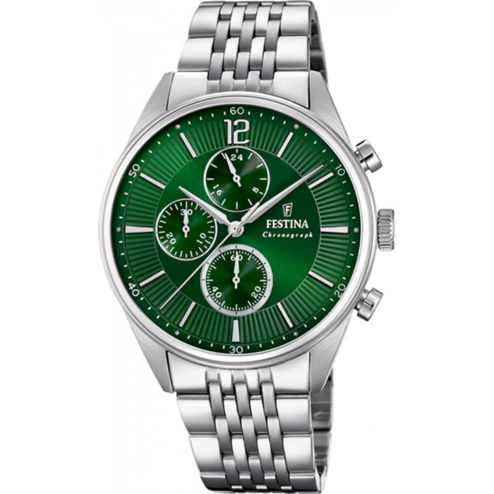 FESTINA Ανδρικό Ρολόι Χρονογράφος Ασημί Ανοξείδωτο ατσάλι μπρασελέ F20285/8