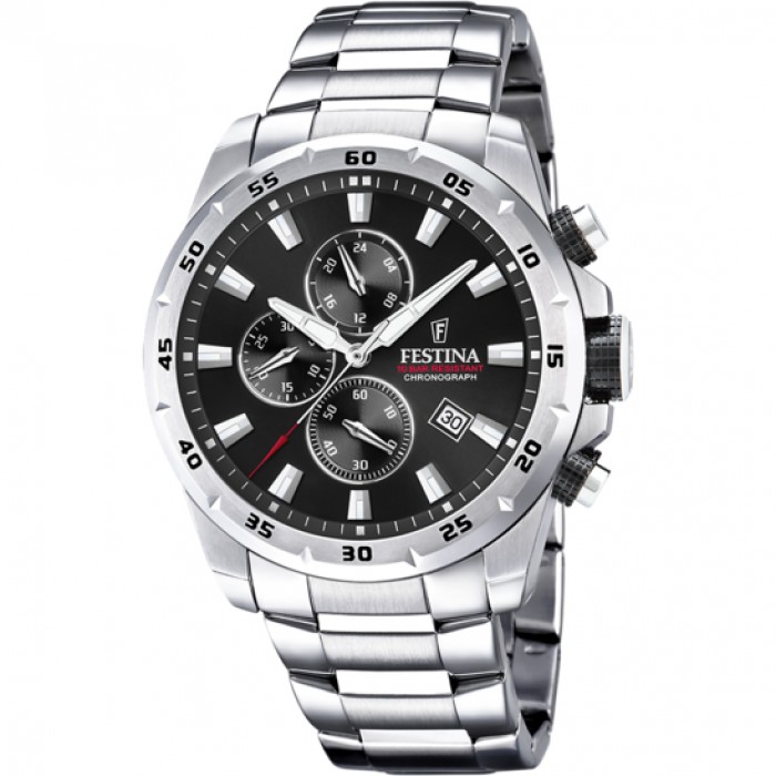 FESTINA Ανδρικό ρολόι χρονογράφος ασημί ανοξείδωτο ατσάλι μπρασελέ F20463/4