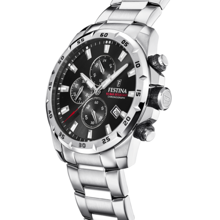 FESTINA Ανδρικό ρολόι χρονογράφος ασημί ανοξείδωτο ατσάλι μπρασελέ F20463/4