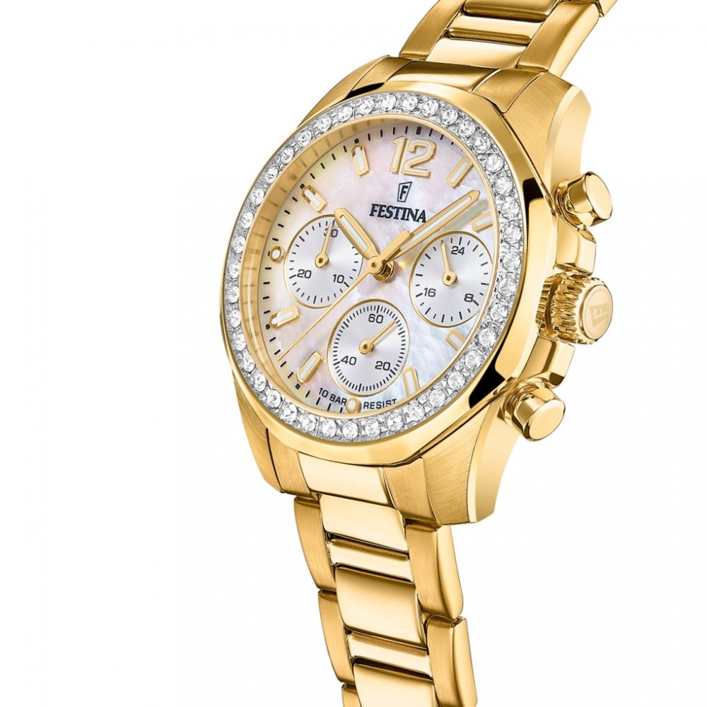 FESTINA Rainbow Ρολόι Χρονογράφος Γυναικείο Επιχρυσωμένο Ανοξείδωτο Ατσάλι μπρασελέ F20609/1