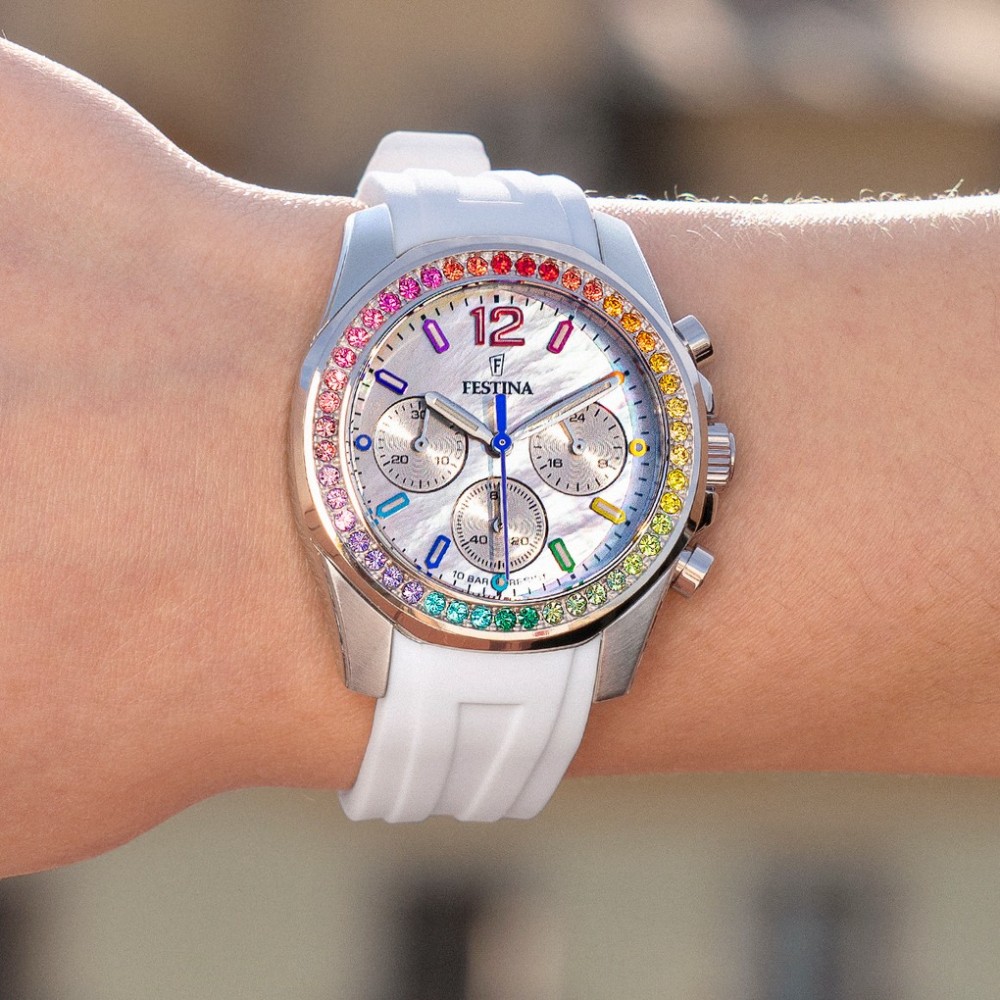 FESTINA Rainbow Ρολόι Χρονογράφος Γυναικείο Λευκό Καουτσούκ Λουράκι F20610/2