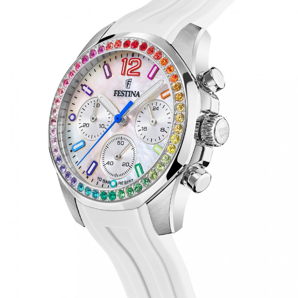 FESTINA Rainbow Ρολόι Χρονογράφος Γυναικείο Λευκό Καουτσούκ Λουράκι F20610/2