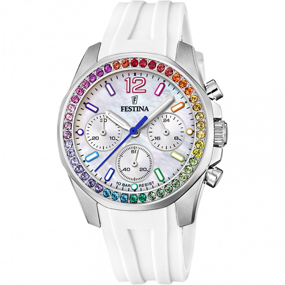 FESTINA Rainbow Ρολόι Χρονογράφος Γυναικείο Λευκό Καουτσούκ Λουράκι F20610/2
