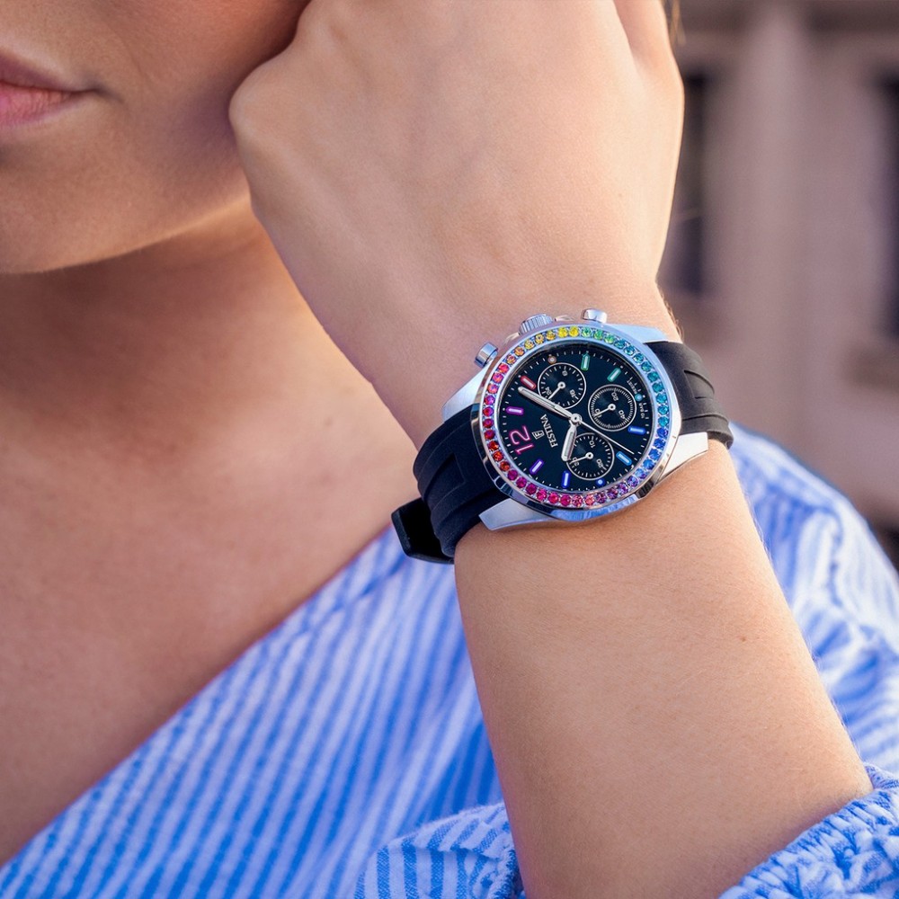 FESTINA Rainbow Ρολόι Χρονογράφος Γυναικείο Μαύρο Καουτσούκ Λουράκι F20610/3