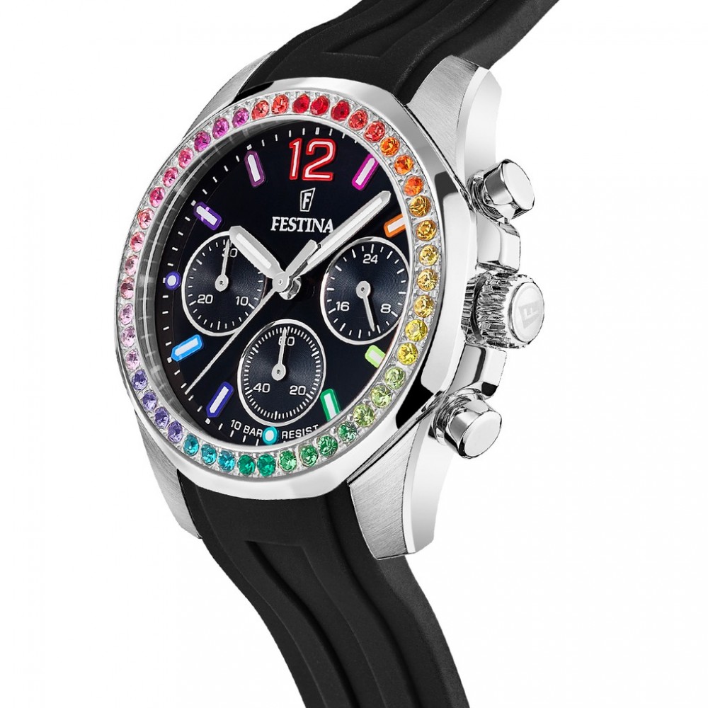 FESTINA Rainbow Ρολόι Χρονογράφος Γυναικείο Μαύρο Καουτσούκ Λουράκι F20610/3