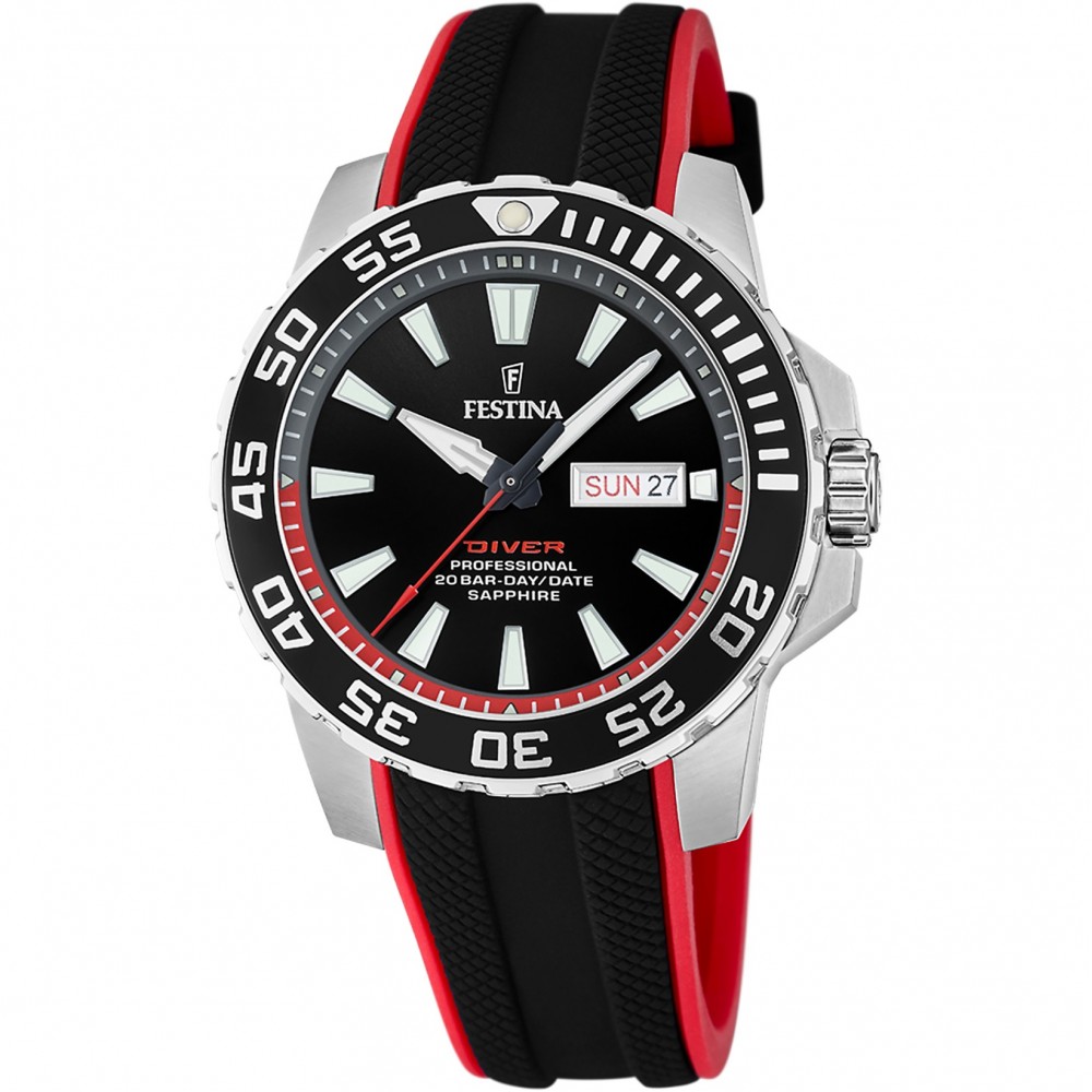 FESTINA Diver Ρολόι Ανδρικό Μαύρο Καουτσούκ λουράκι F20662/3