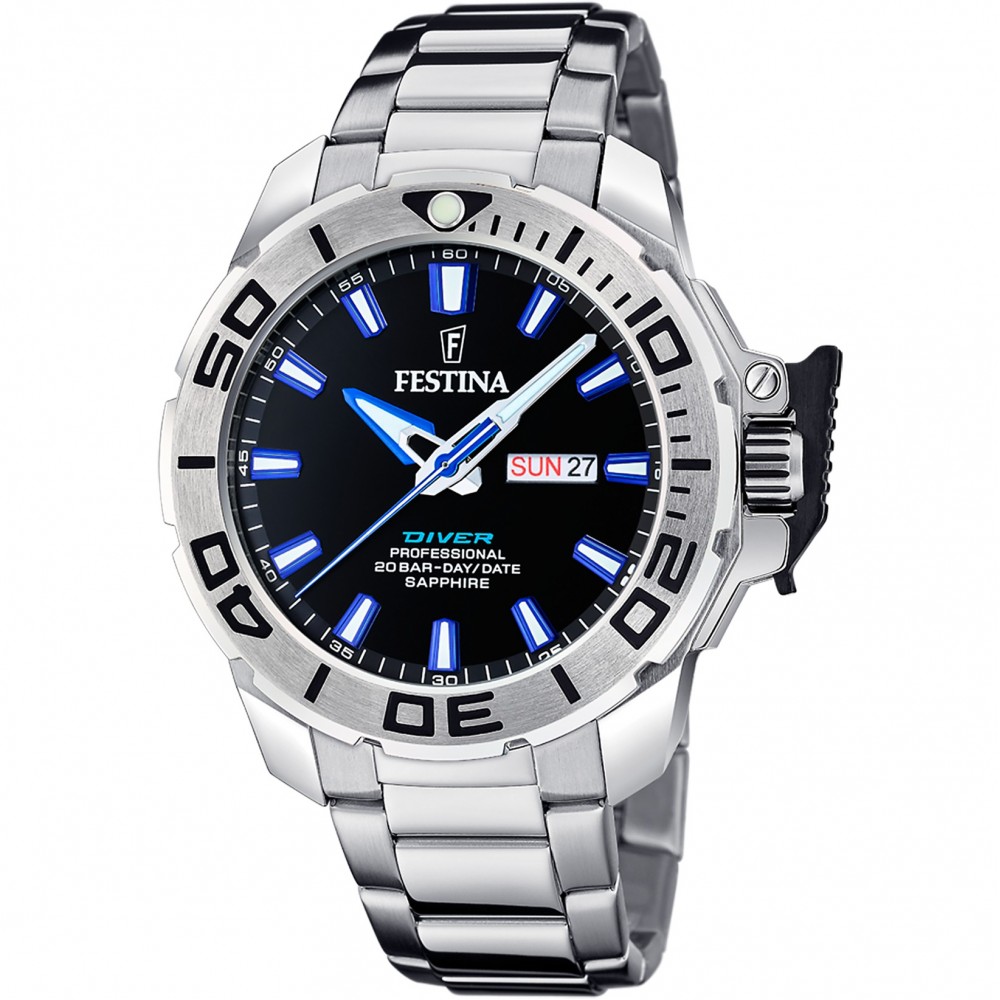 FESTINA Diver Ρολόι Ανδρικό Ασημί Ανοξελιδωτο Ατ΄σάλι μπρασελέ F20665/3