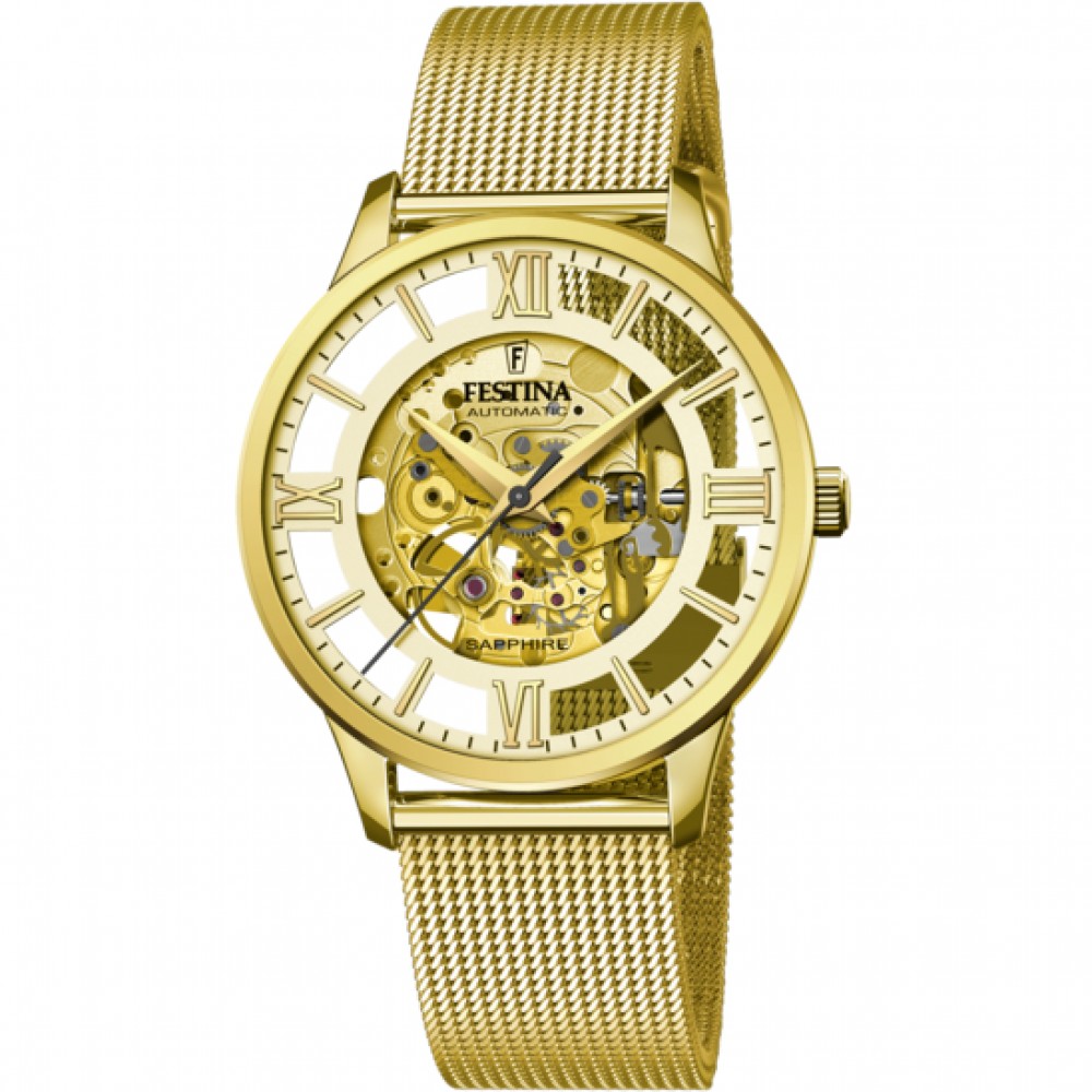 FESTINA Αυτόματο Ανδρικό Ρολόι Επιχρυσωμένο Ανοξείδωτο ατσάλι μπρασελέ F20667/1