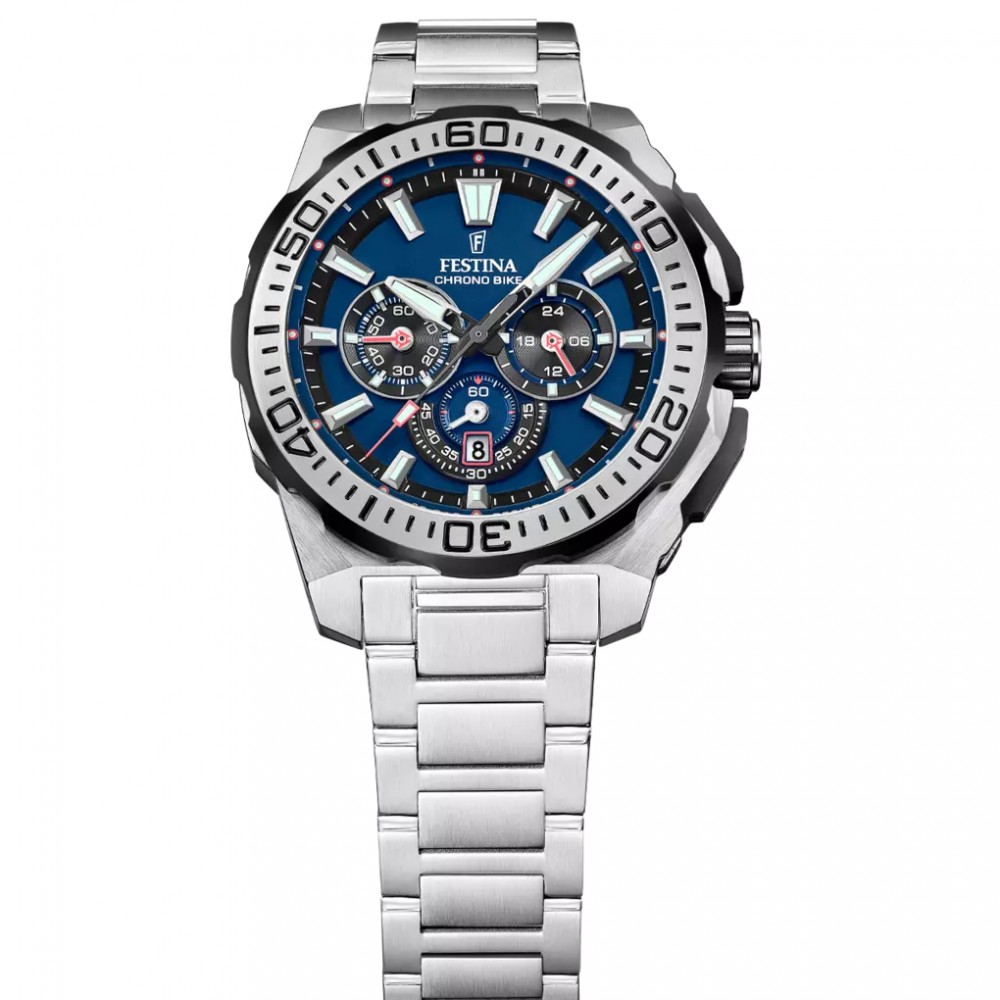 FESTINA Ανδρικό Ρολόι CHRONO BIKE Ασημί Ανοξείδωτο Ατσάλι Μπρασελέ F20724/2