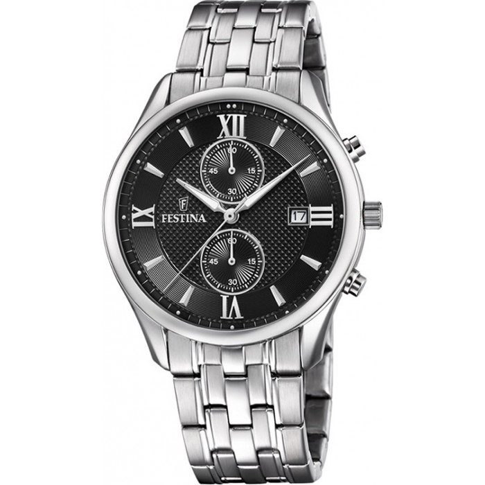 FESTINA Ανδρικό ρολόι χρονογράφος ασημί ανοξείδωτο ατσάλι μπρασελέ F6854/8