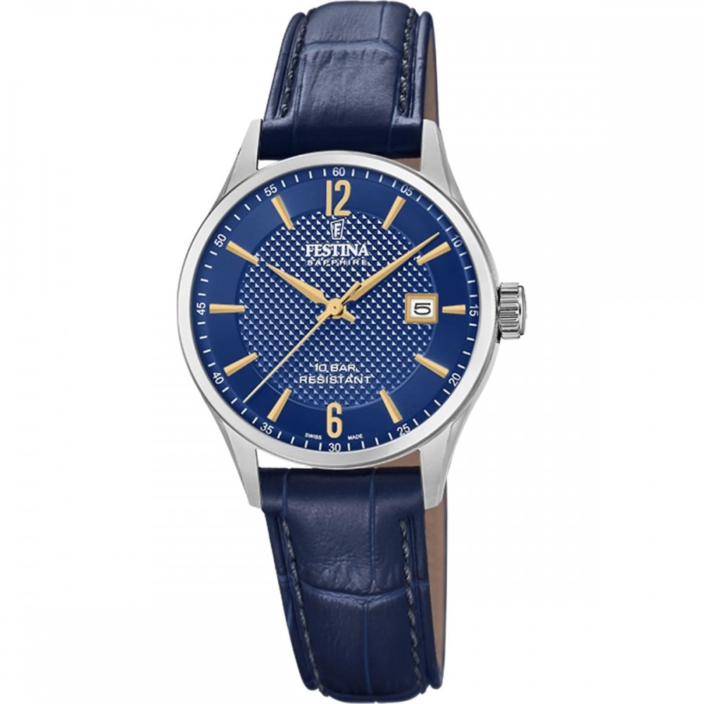FESTINA Swiss Made Ρολόι Γυναικείο Μπλε Δερμάτινο λουράκι F20009/3