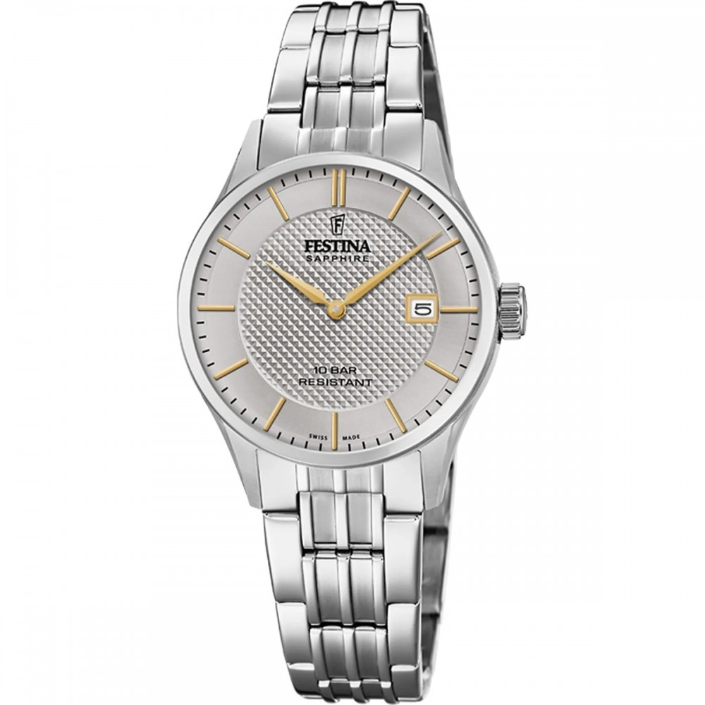 FESTINA Swiss Made Ρολόι Γυναικείο Ασημί Ανοξείδωτο Ατσάλι μπρασελέ F20006/2