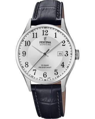 FESTINA Swiss Made Ανδρικό Ρολόι Μαύρο Δερματινο λουράκι F20007/1