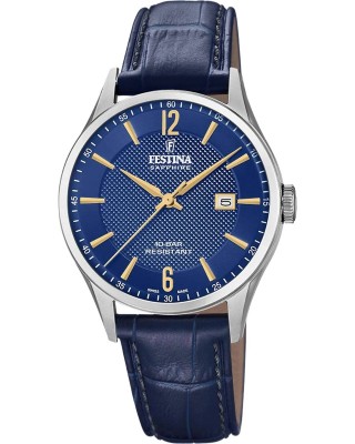 FESTINA Swiss Made Ανδρικό Ρολόι Μπλε Δερματινο λουράκι F20007/3