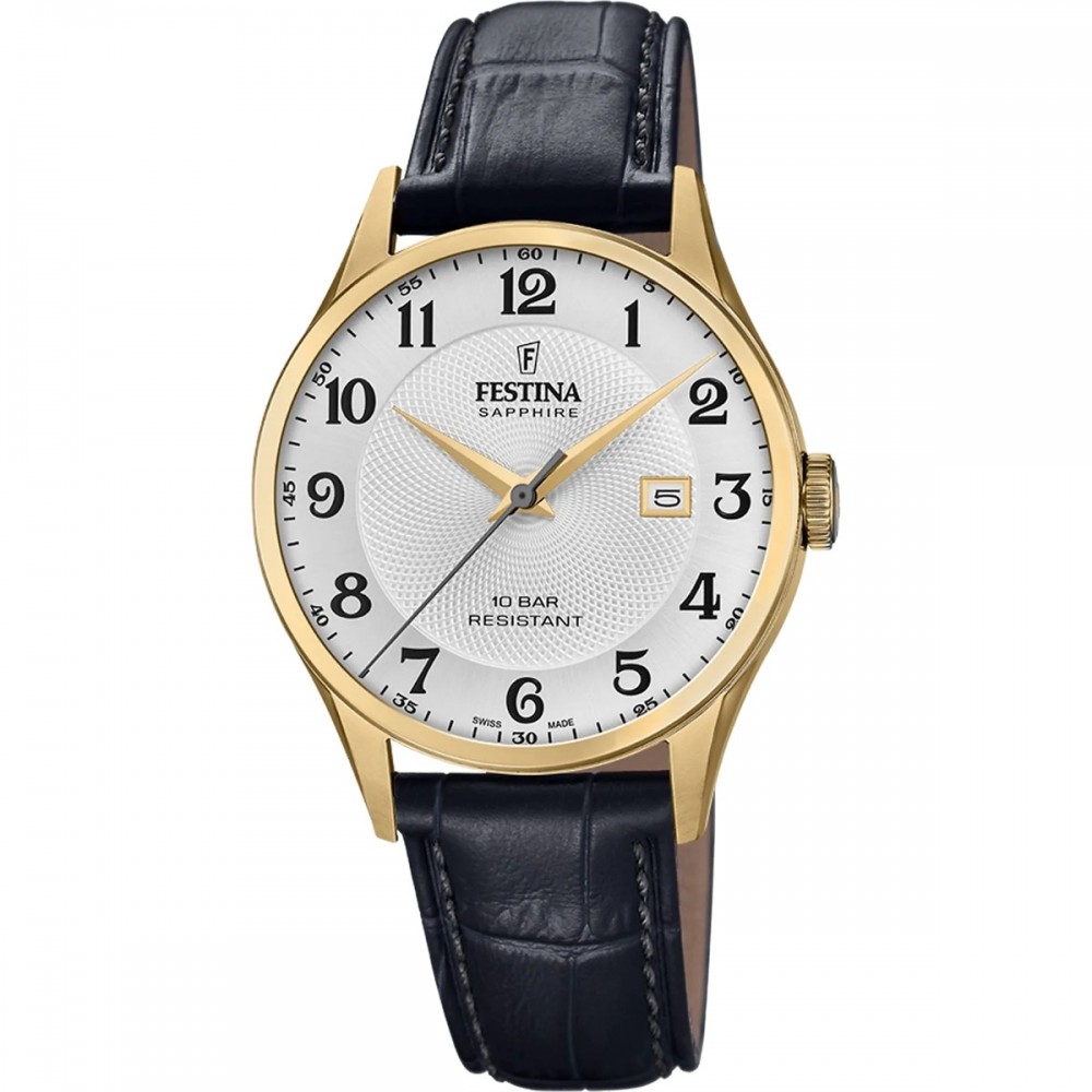 FESTINA Swiss Made Ανδρικό Ρολόι Μαύρο Δερματινο λουράκι F20010/1