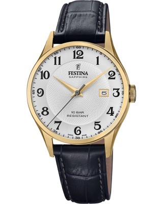 FESTINA Swiss Made Ανδρικό Ρολόι Μαύρο Δερματινο λουράκι F20010/1