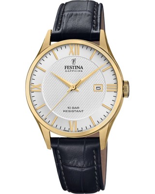 FESTINA Swiss Made Ανδρικό Ρολόι Μαύρο Δερματινο λουράκι F20010/2