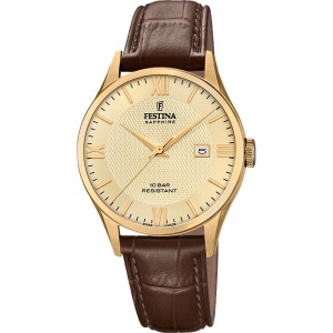 FESTINA Swiss Made Ανδρικό Ρολόι Καφέ Δερματινο λουράκι F20010/5v