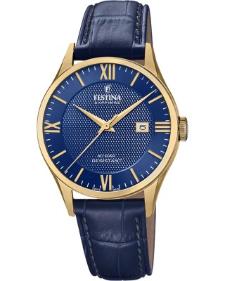 FESTINA Swiss Made Ανδρικό Ρολόι Μπλε Δερματινο λουράκι F20010/3