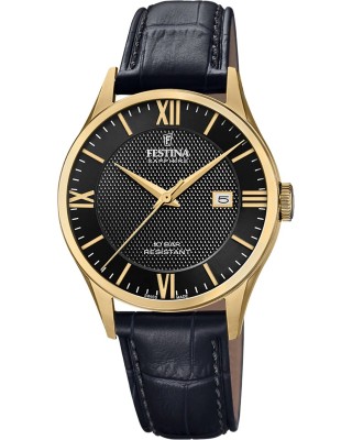 FESTINA Swiss Made Ανδρικό Ρολόι Μαύρο Δερματινο λουράκι F20010/4