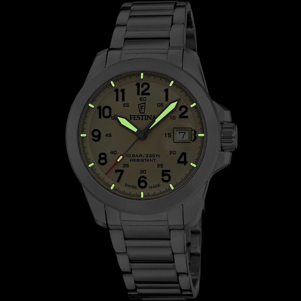 FESTINA Ανδρικό Ρολόι Swiss Made Set Ασημί Ανοξείδωτο Ατσάλι Μπρασελέ F20081/1