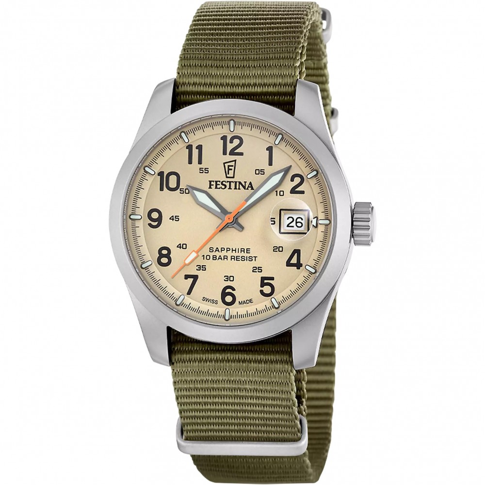FESTINA Field Swiss Made Ρολόι Ανδρικό Πράσινο Υφασμάτινο λουράκι F20082/1 FESTINA Field Swiss Made Ρολόι Ανδρικό Πράσινο Υφασμάτινο λουράκι F20082/1