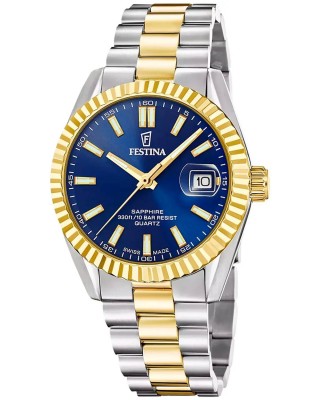 FESTINA Ανδρικό Ρολόι Swiss Made Δίχρωμο Ανοξείδωτο Ατσάλι Μπρασελέ F20085/B