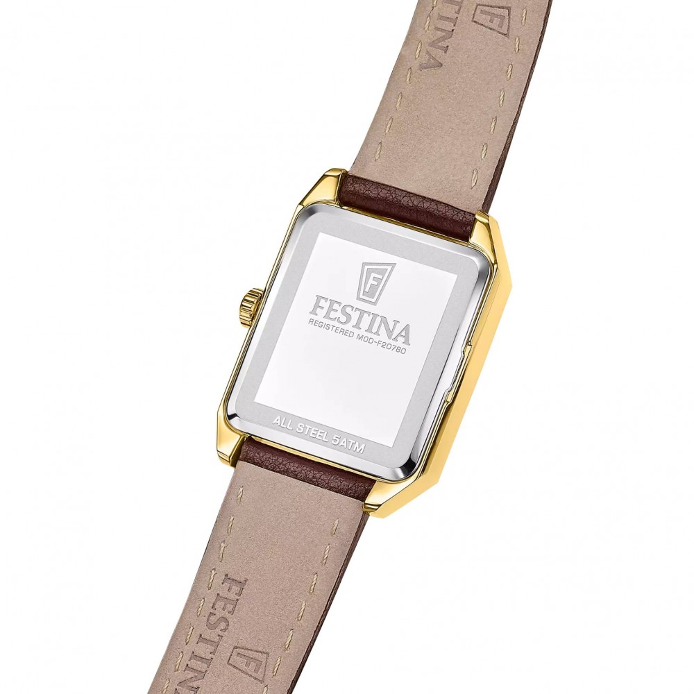 FESTINA Ρολόι Τετράγωνο Χρυσό Καφέ δερμάτινο λουρί F20780/2 FESTINA Ρολόι Τετράγωνο Χρυσό Καφέ δερμάτινο λουρί F20780/2