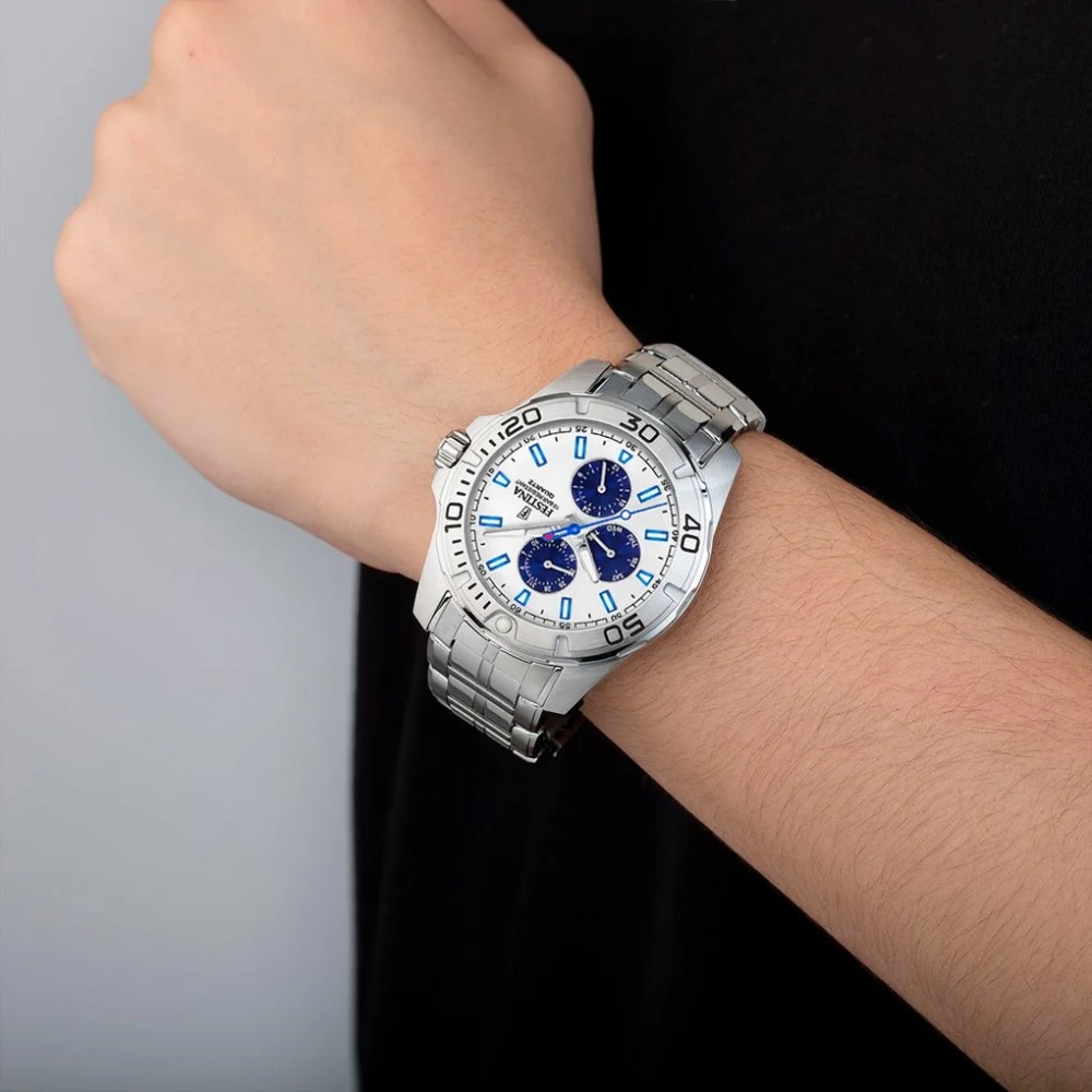 FESTINA Ρολόι Ανδρικό Ασημί Ανοξείδωτο Ατσάλι Μπρασελέ F20445/1
