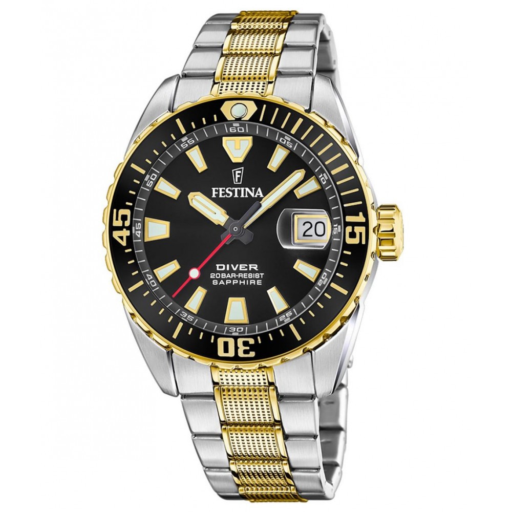 FESTINA DIVER Ανδρικό Ρολόι Καταδυτικό Δίχρωμο Ανοξείδωτο Ατσάλι F20706/3