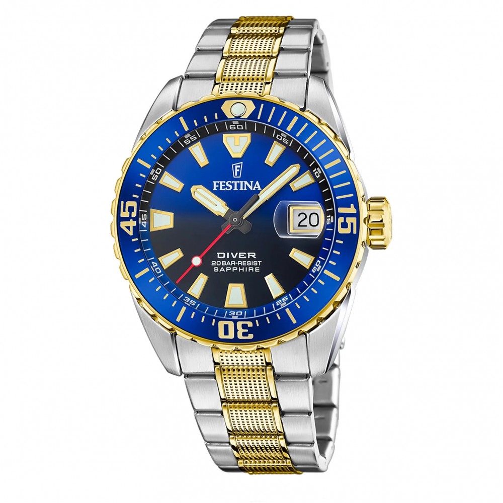 FESTINA DIVER Ανδρικό Ρολόι Καταδυτικό Δίχρωμο Ανοξείδωτο Ατσάλι F20706/1