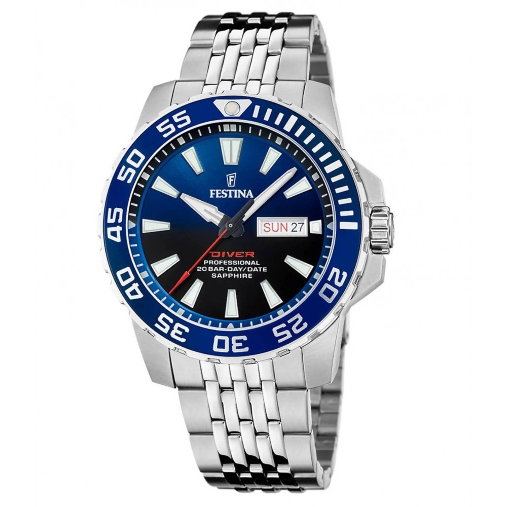 FESTINA Diver Ρολόι Ανδρικό Ασημί Ανοξείδωτο Ατσάλι Μπρασελέ F20661/1