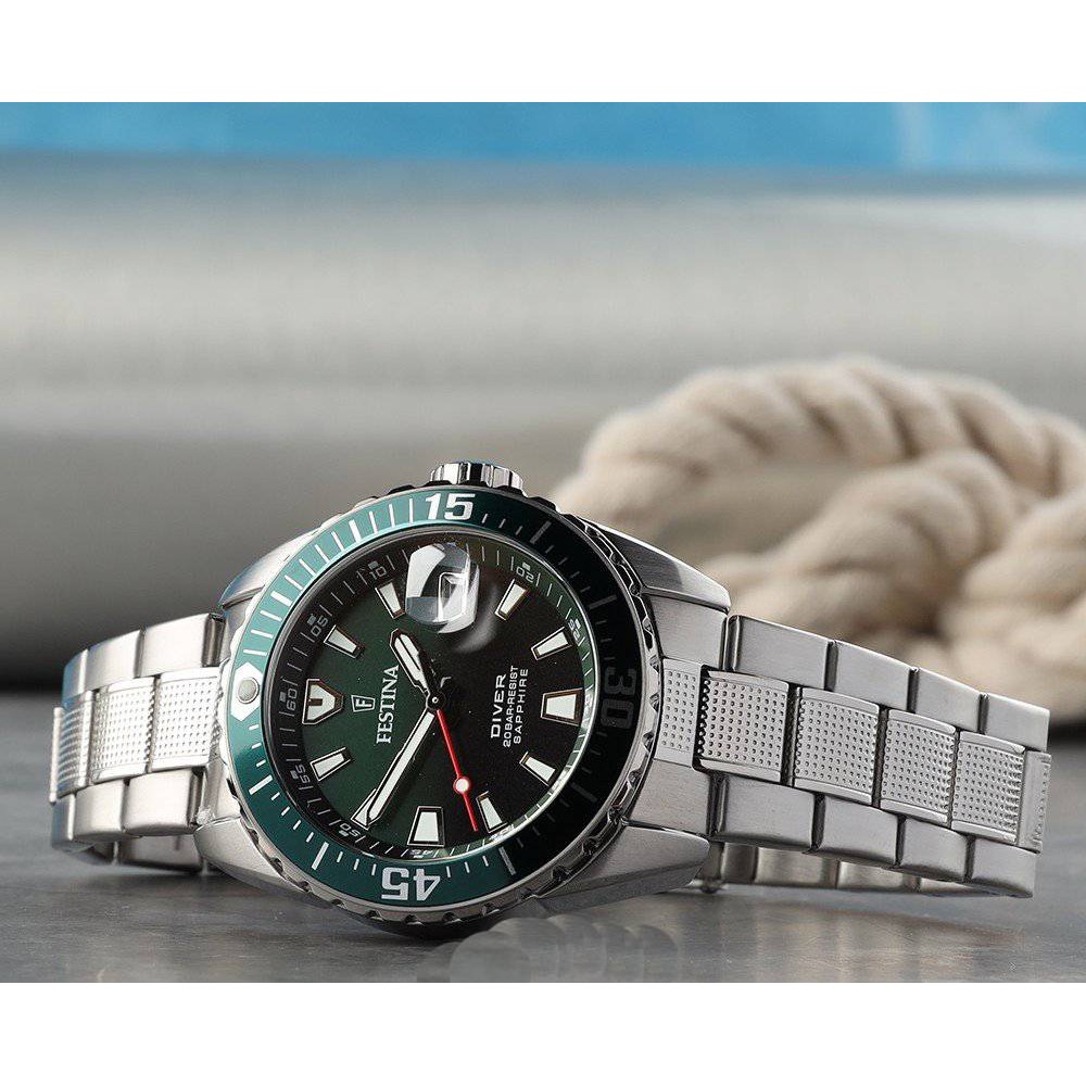 FESTINA Diver Ρολόι Ανδρικό Ασημί Ανοξείδωτο Ατσάλι Μπρασελέ F20669/2