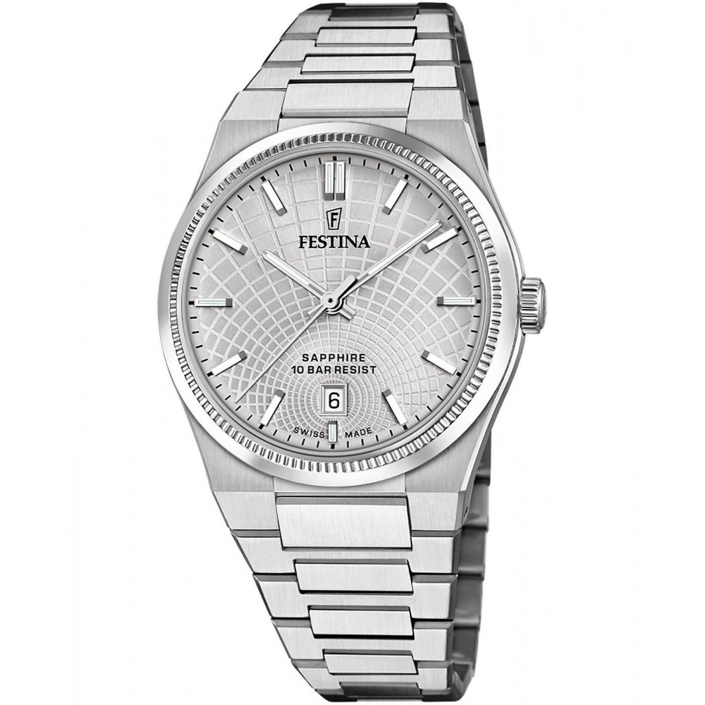 FESTINA SWISS Ανδρικό Ρολόι Ασημί Ανοξείδωτο ατσάλι μπρασελέ F20051/2