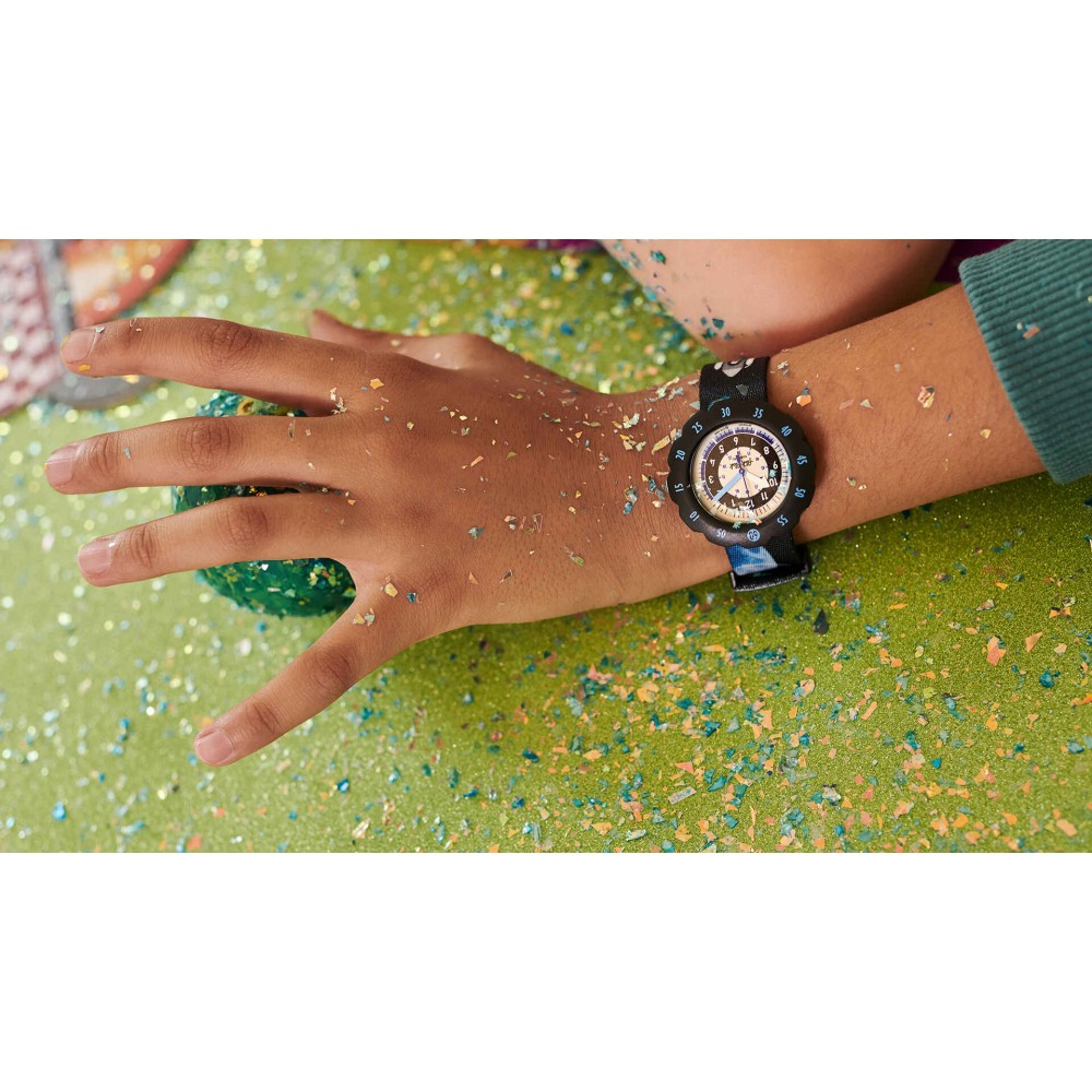 FLIK FLAK MOON AND BACK Ρολόι Παιδικό Μαύρο Υφασμάτινο Λουράκι ZFPSP057