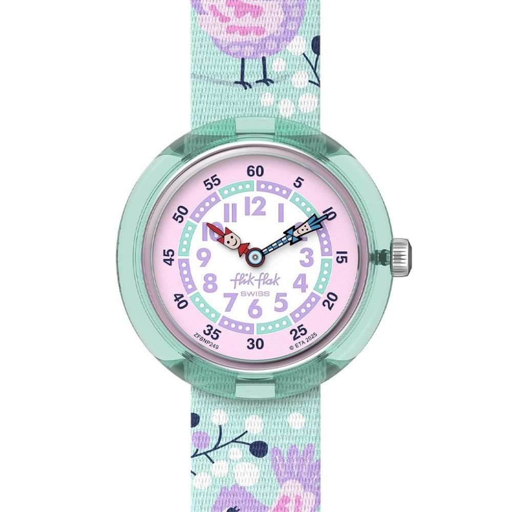 FLIK FLAK TWEET TWEET Ρολόι Παιδικό Πράσινο Υφασμάτινο Λουράκι ZFBNP249