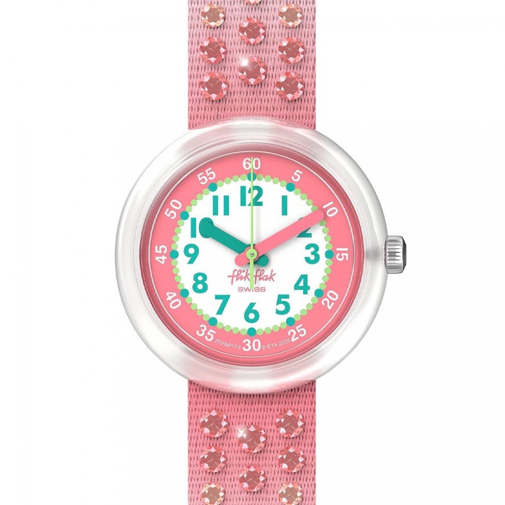 FLIK FLAK SPARKLY MELON Ρολόι Παιδικό Ροζ Υφασμάτινο Λουράκι ZFPNP179