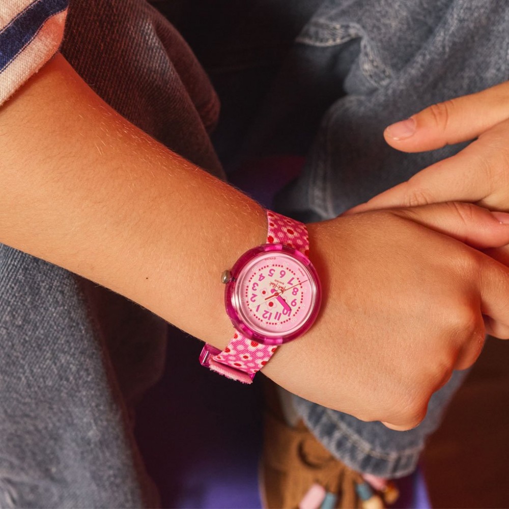 FLIK FLAK POWER FLOWER Ρολόι Παιδικό Ροζ Υφασμάτινο Λουράκι ZFPNP180