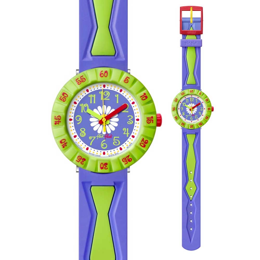 FLIK-FLAK Purple Flower Purple & Green  Rubber Strap ZFCSP035