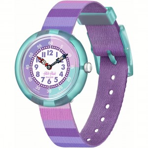 FLIK FLAK Stripy Purple Ρολόι Παιδικό Πολύχρωμο Υφασμάτινο Λουράκι ZFBNP225 